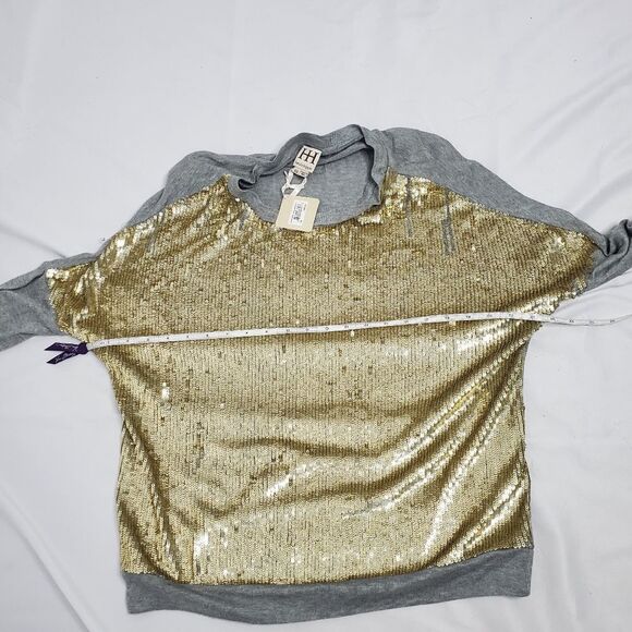 NEW HAUTE HIPPIE long sleeve gold sequin oversized pullover‎ sweater XS - Picture 13 of 14